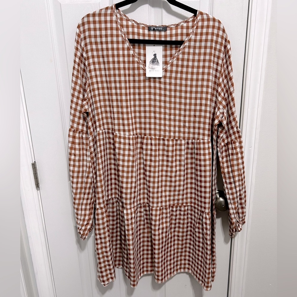 NWT Orange Plaid Long Sleeve Dress